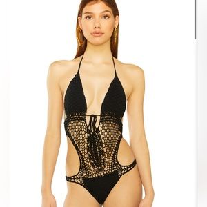 Lisa Maree Down the garden path crochet monokini Large in black